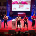 Bodybuilders competing on stage